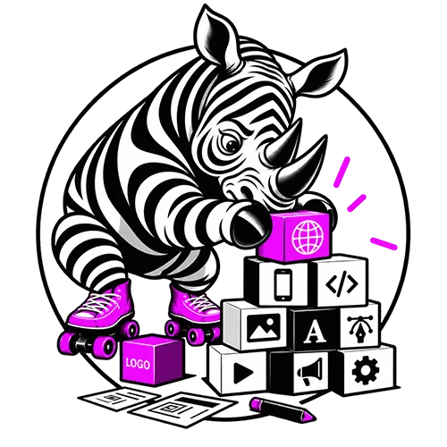 Mascotte rhino de 88strat empilant des blocs : étape Construire