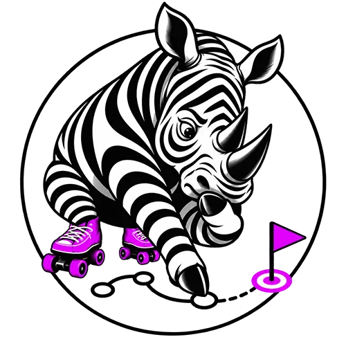 Mascotte rhino de 88strat à rollers : étape Penser