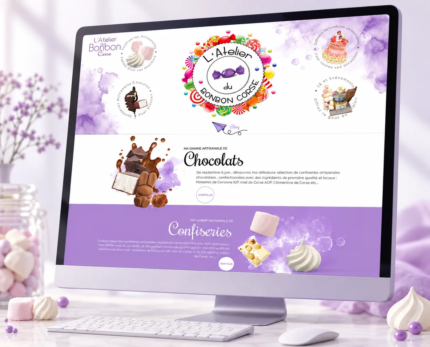 Atelier du bonbon : site internet d'une confiserie affiché sur écran d'ordinateur